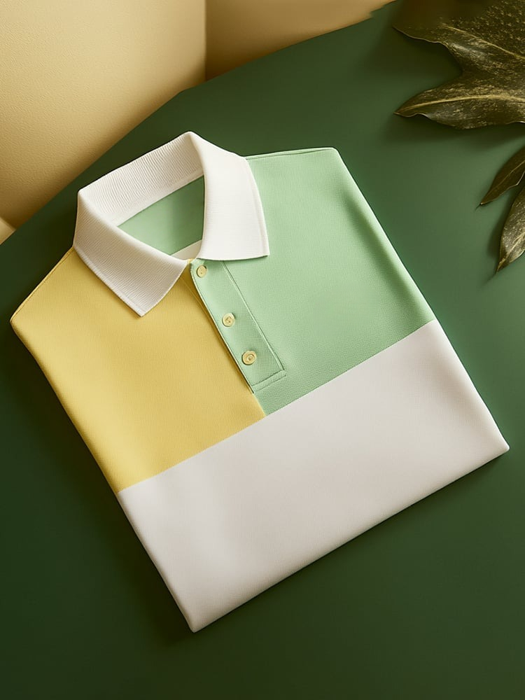 Men's Classic Business Logo Button Short Sleeve Polo Shirt