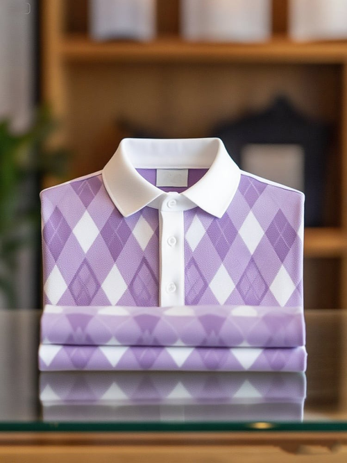 Men's Business Casual Grid Button Short Sleeve Polo Shirt