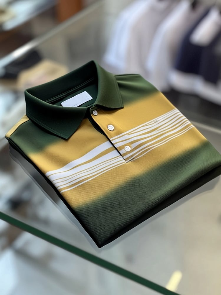 Men's Business Casual Yellow Green Gradient Button Short Sleeve Polo Shirt