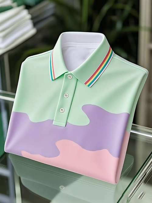 Men's Business Classic Logo Contrast Button Short Sleeve Polo Shirt