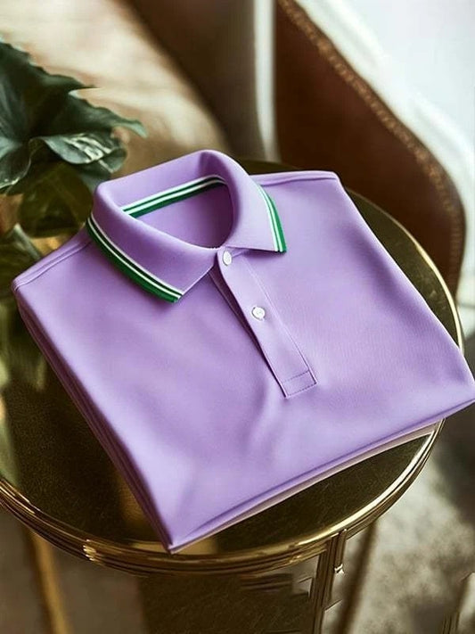 Men's Classic Purple Business Logo Button Short Sleeve Polo Shirt
