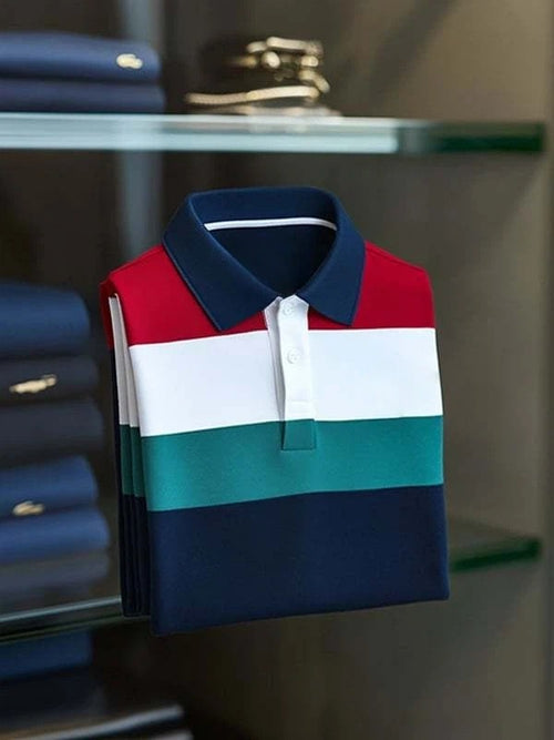 Men's Classic 4-Color Check Business Logo Button Short Sleeve Polo Shirt