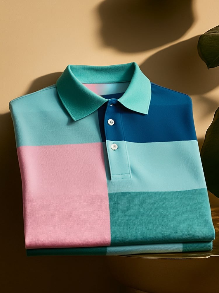 Men's Classic Business Logo Button Short Sleeve Polo Shirt