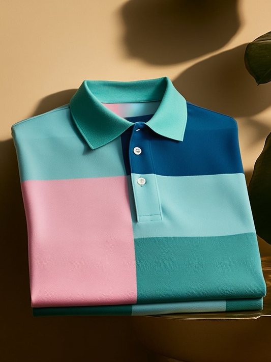 Men's Classic Business Logo Button Short Sleeve Polo Shirt