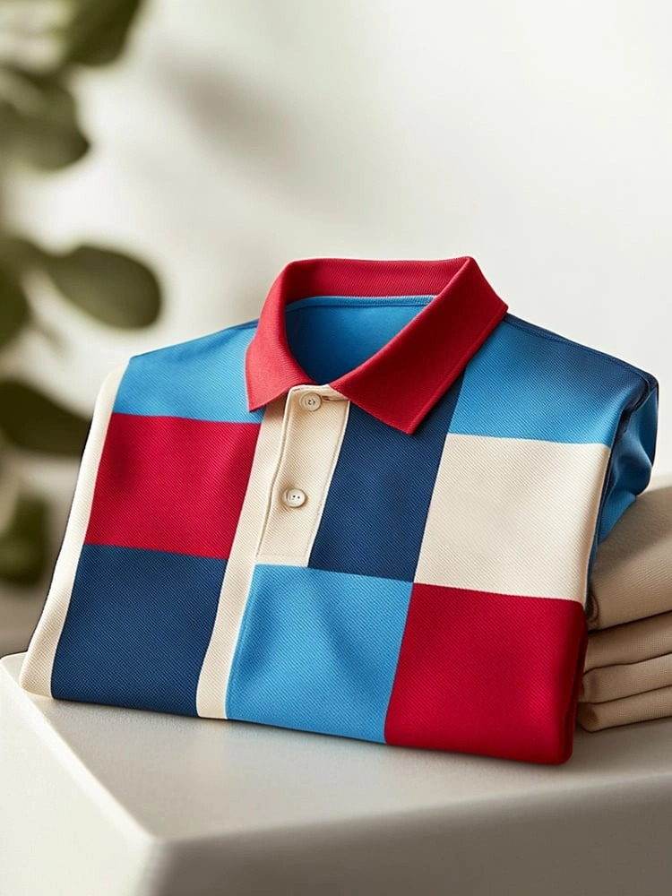 Men's Classic Business Logo Button Short Sleeve Polo Shirt