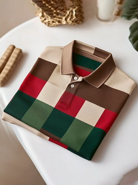 Men's Classic Business Logo Button Short Sleeve Polo Shirt