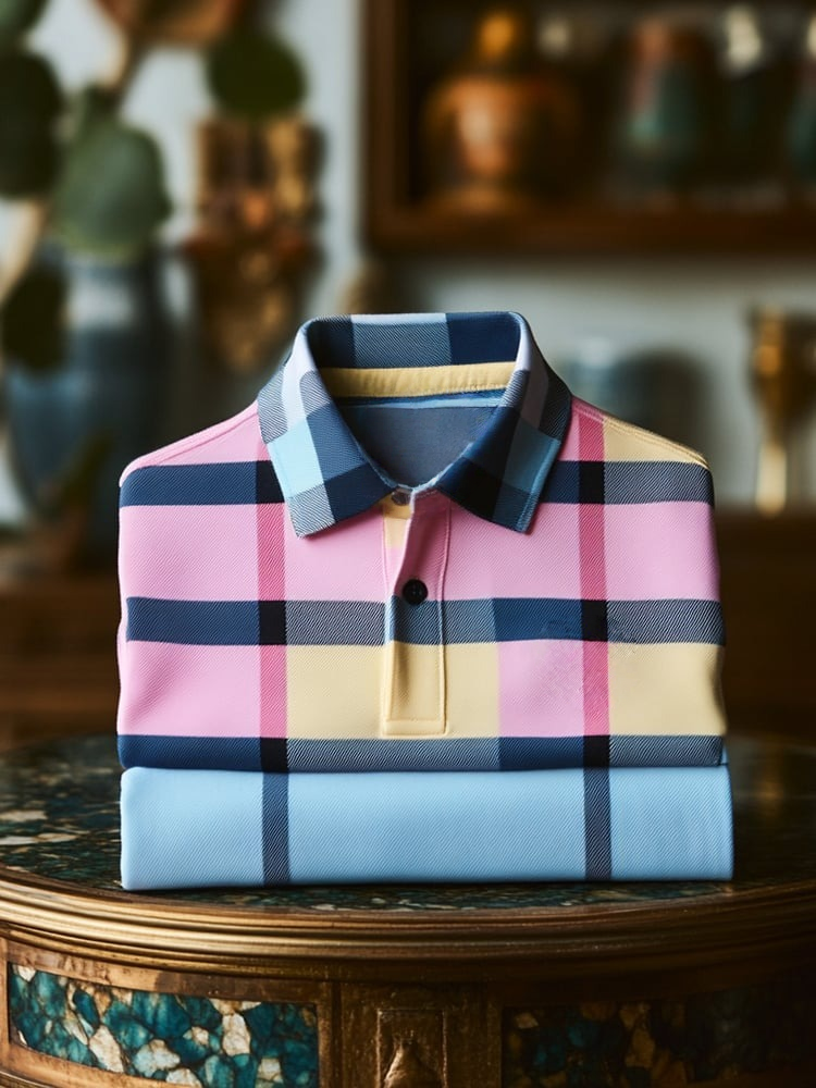 Men's Classic Business Logo Button Short Sleeve Polo Shirt