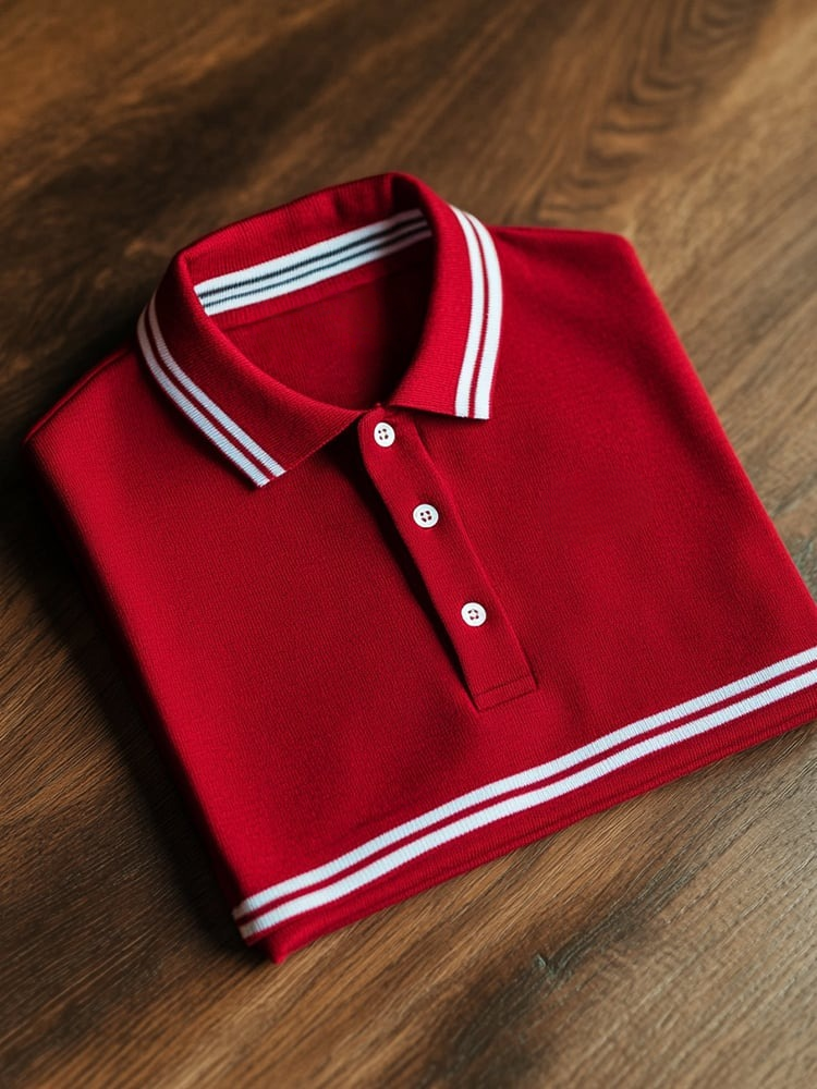Men's Business Casual Striped Button Short Sleeve Polo Shirt