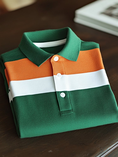 Men's Business Casual Striped Button Short Sleeve Polo Shirt