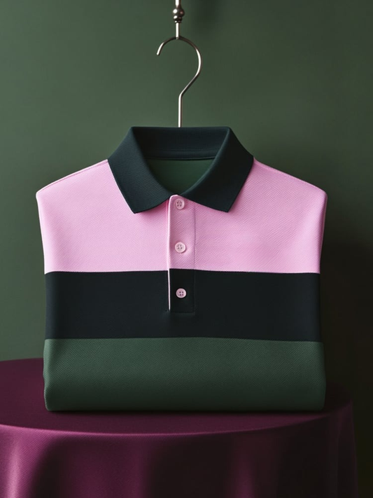 Men's Classic Business Logo Button Short Sleeve Polo Shirt