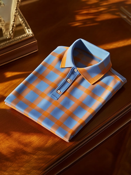 Men's Classic Business Logo Button Short Sleeve Polo Shirt
