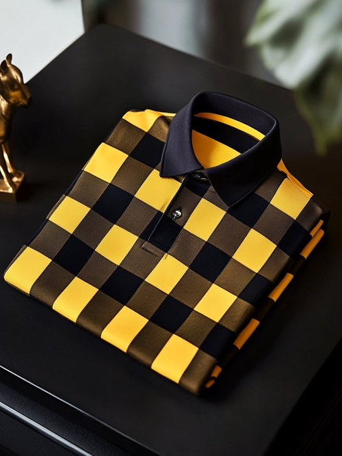 Men's Classic Business Logo Button Short Sleeve Polo Shirt