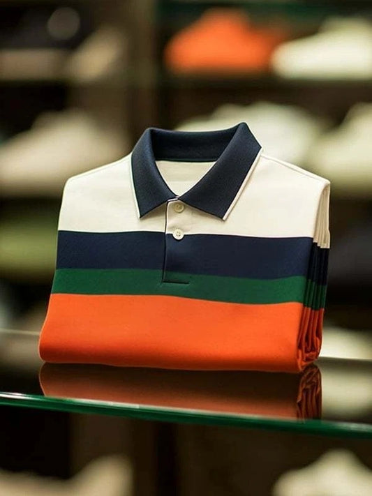 Men's Classic 4-Color Check Business Logo Button Short Sleeve Polo Shirt