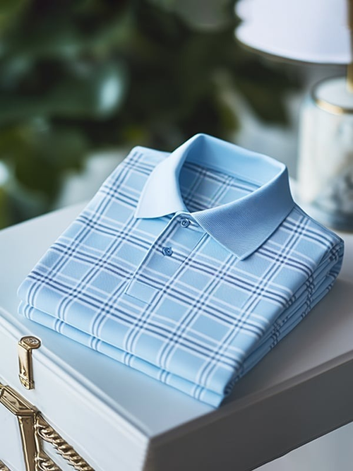 Men's Classic Business Tricolor Check Logo Button Short Sleeve Polo Shirt