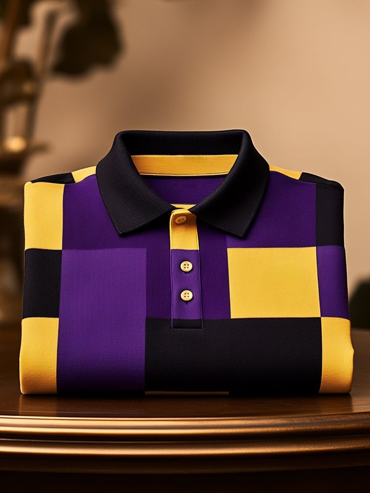 Men's Classic Business Logo Button Short Sleeve Polo Shirt