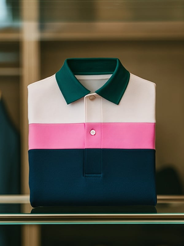 Men's Classic Business Check Logo Button Short Sleeve Polo Shirt