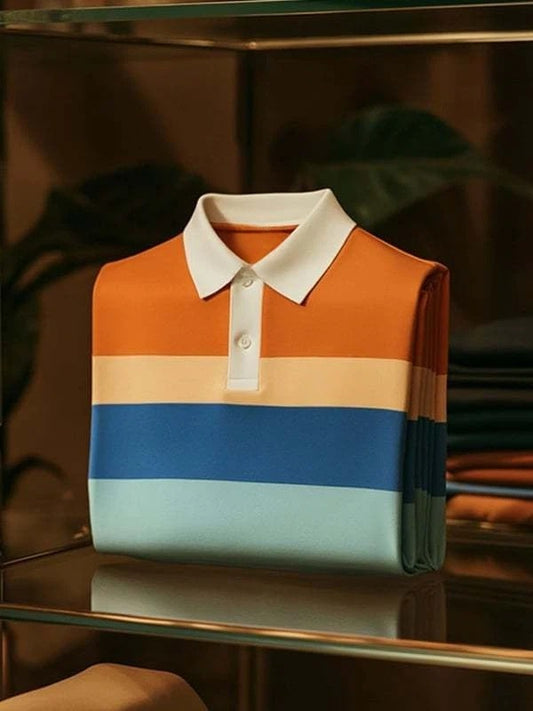 Men's Classic Business Check Logo Button Short Sleeve Polo Shirt