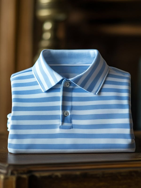 Men's Classic Business Check Logo Button Short Sleeve Polo Shirt