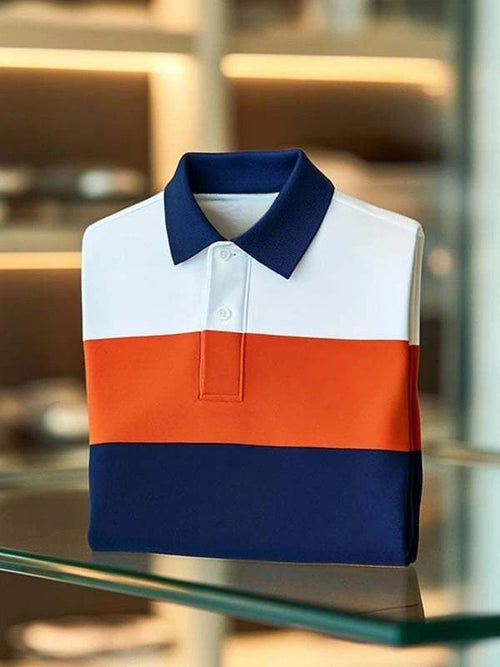 Men's Classic Business Check Logo Button Short Sleeve Polo Shirt