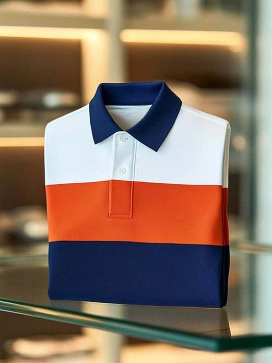 Men's Classic Business Check Logo Button Short Sleeve Polo Shirt