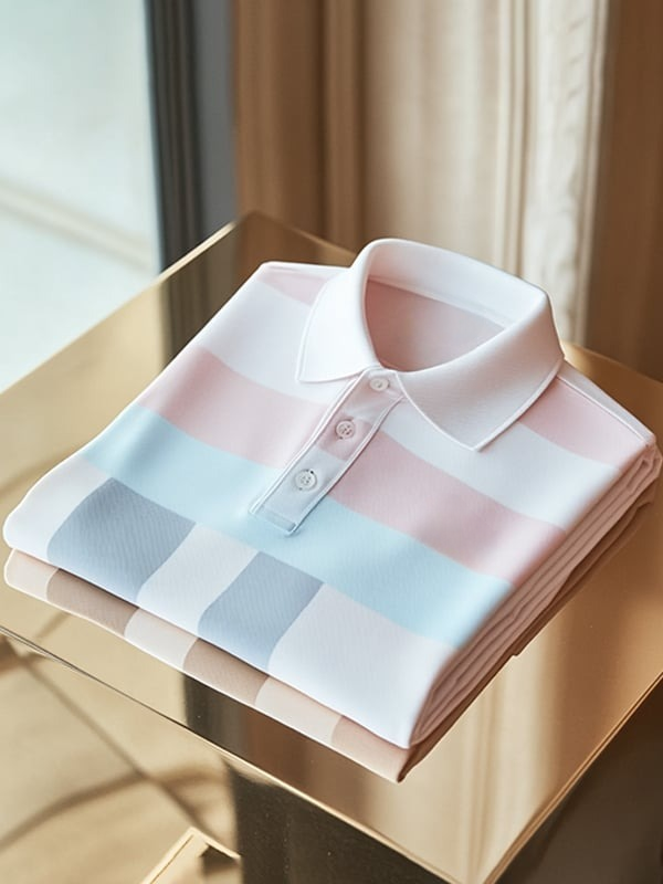 Men's Classic Business Check Logo Button Short Sleeve Polo Shirt