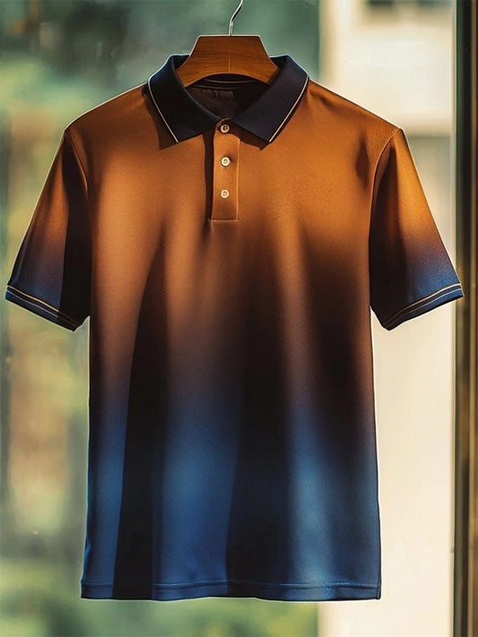 Men's Business Casual Gradient Art Button Short Sleeve Polo Shirt