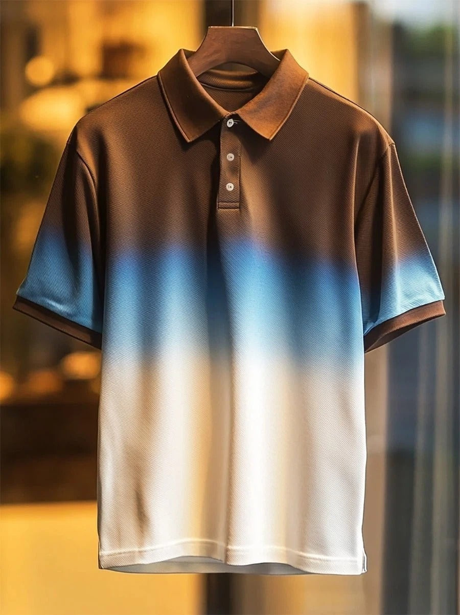 Men's Business Casual Gradient Art Button Short Sleeve Polo Shirt