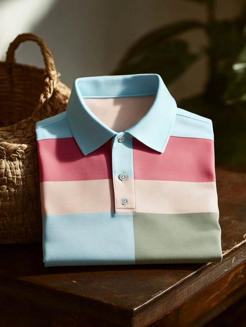 Men's Business Casual Button Short Sleeve Polo Shirt