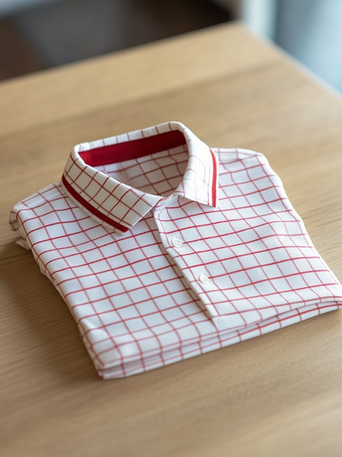 Men's Business Casual Red Line Check Button Short Sleeve Polo Shirt