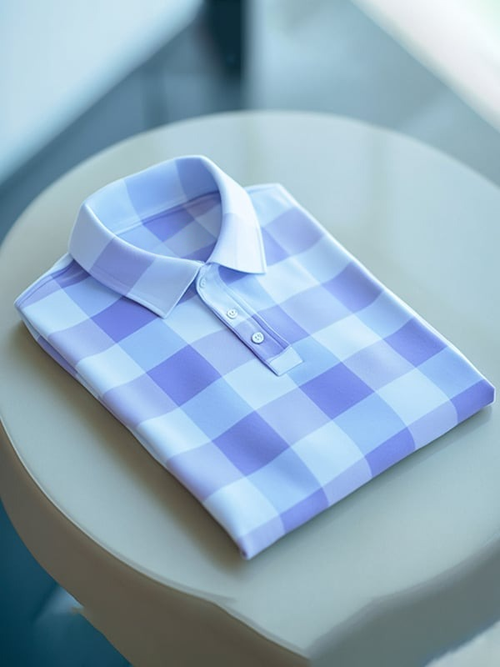 Men's Classic Business Check Logo Button Short Sleeve Polo Shirt