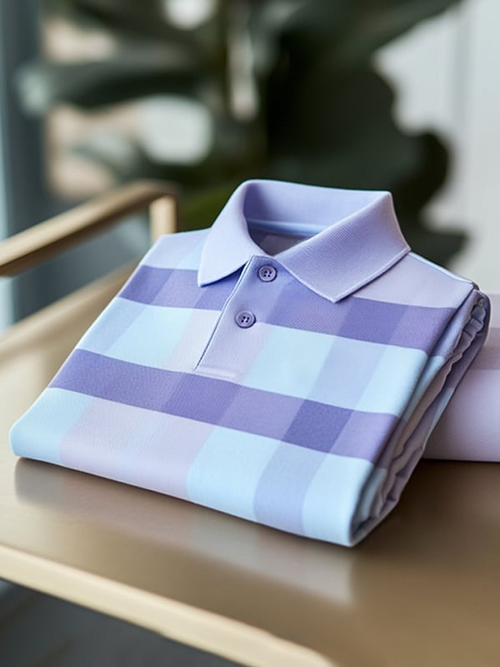 Men's Classic Business Check Logo Button Short Sleeve Polo Shirt