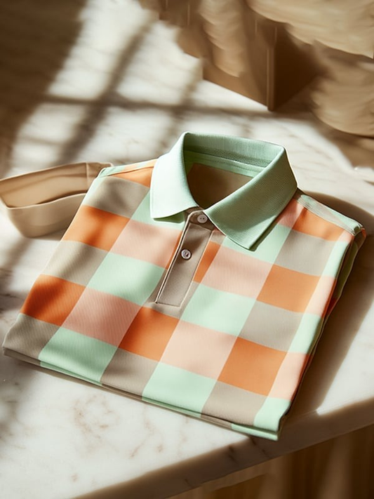 Men's Classic Business Contrast Logo Button Short Sleeve Polo Shirt