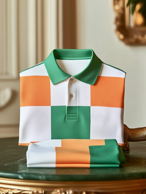 Men's Classic Business Check Logo Button Short Sleeve Polo Shirt