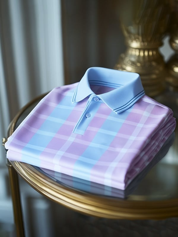 Men's Classic Business Check Button Short Sleeve Polo Shirt