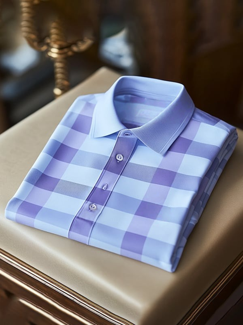 Men's Classic Business Check Logo Button Short Sleeve Polo Shirt