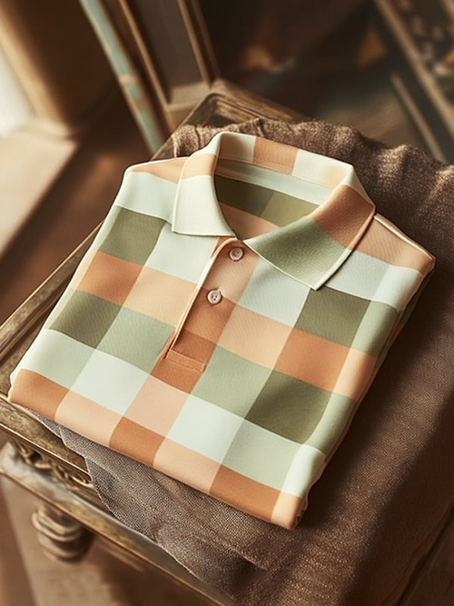 Men's Classic Business Contrast Logo Button Short Sleeve Polo Shirt