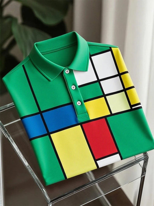 Men's Business Casual Art Button Short Sleeve Polo Shirt
