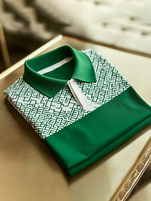 Men's Classic Business Check Logo Button Short Sleeve Polo Shirt
