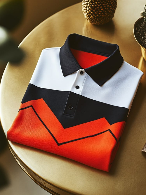 Men's Classic Business Check Logo Button Short Sleeve Polo Shirt