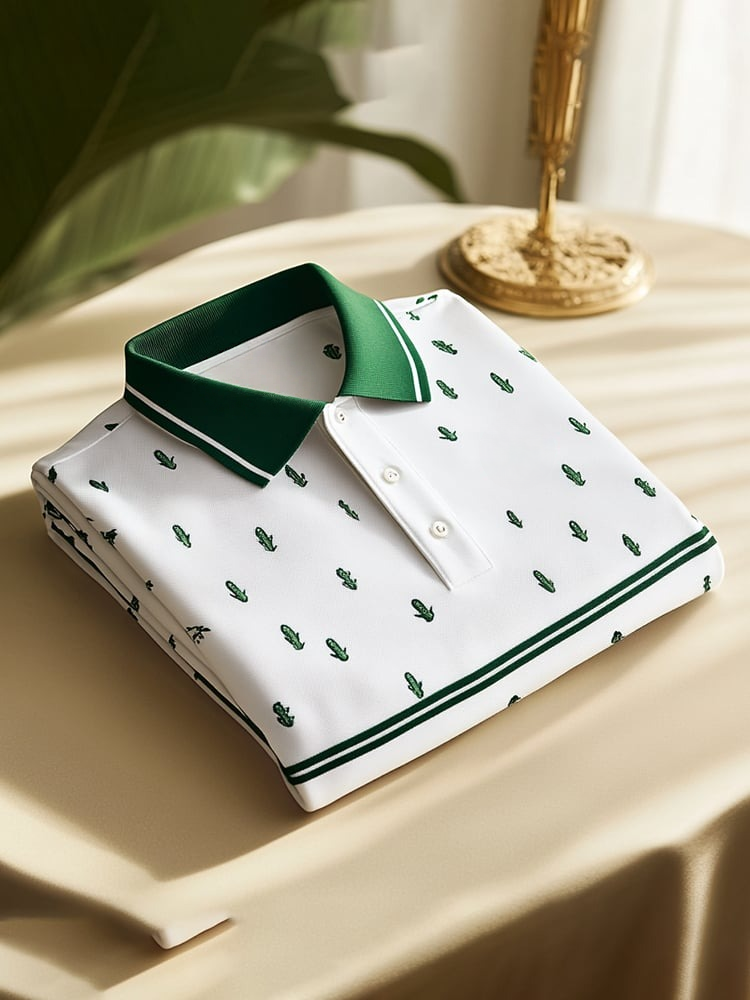 Men's Classic Business Check Logo Button Short Sleeve Polo Shirt