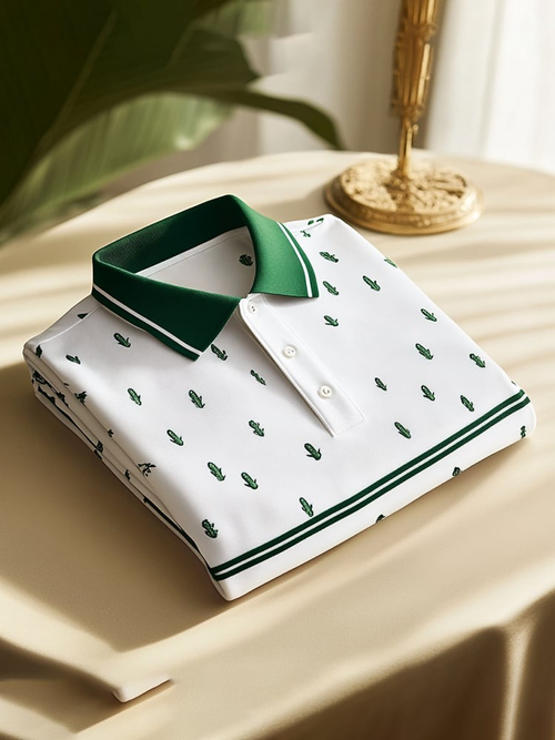 Men's Classic Business Check Logo Button Short Sleeve Polo Shirt