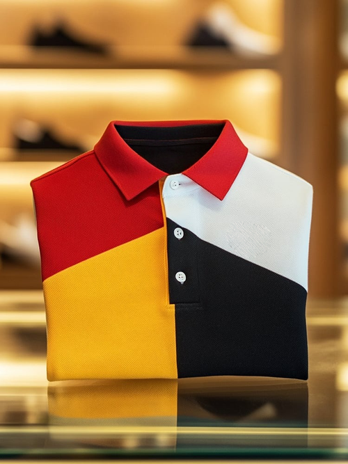 Men's Smart Casual Color Block Logo Button Short Sleeve Polo Shirt