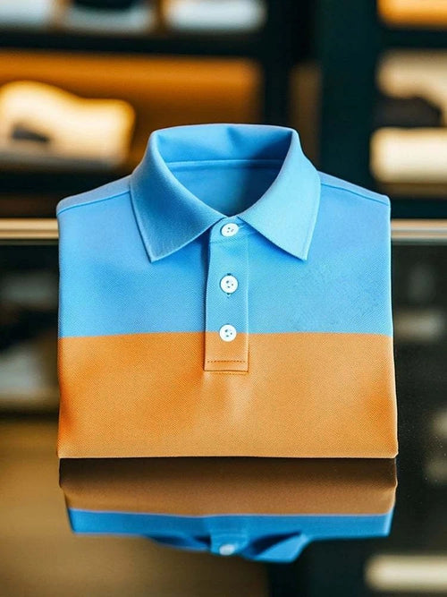 Men's Smart Casual Color Block Logo Button Short Sleeve Polo Shirt