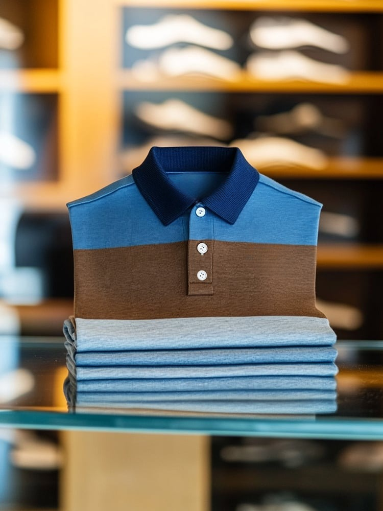 Men's Smart Casual Color Block Logo Button Short Sleeve Polo Shirt