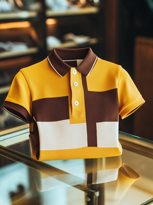 Men's Smart Casual Color Block Logo Button Short Sleeve Polo Shirt