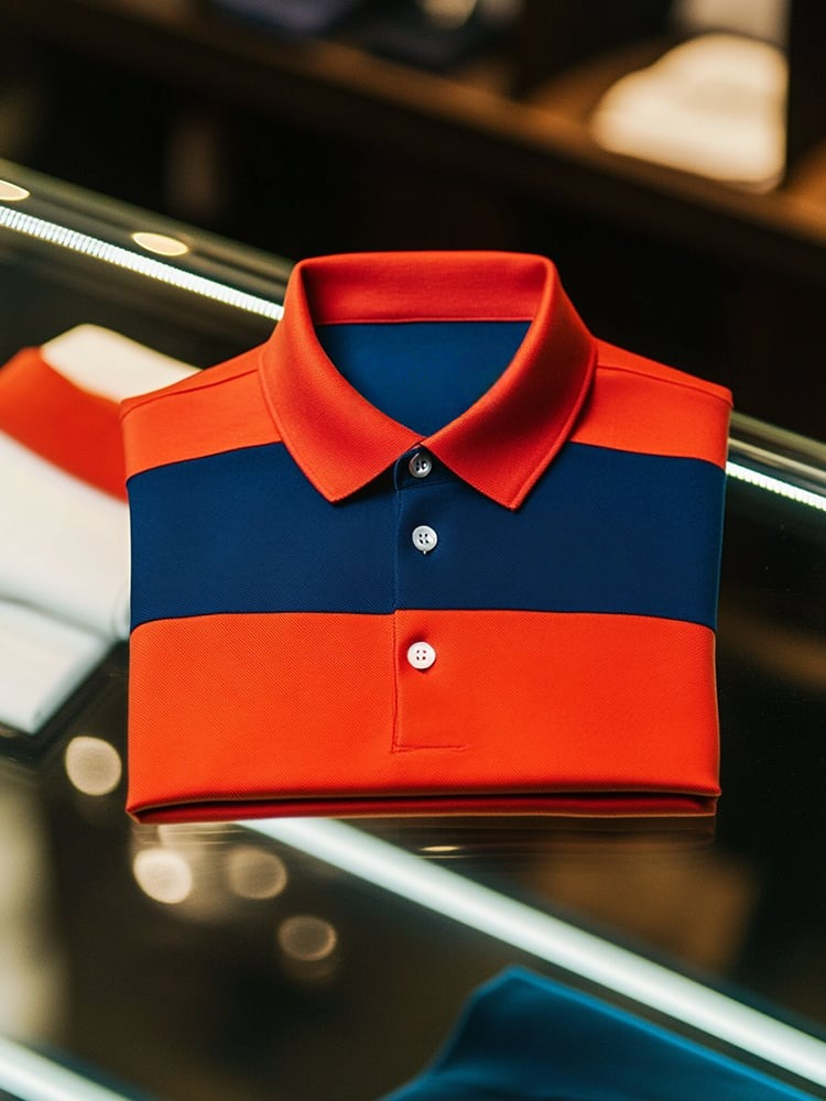 Men's Smart Casual Color Block Logo Button Short Sleeve Polo Shirt