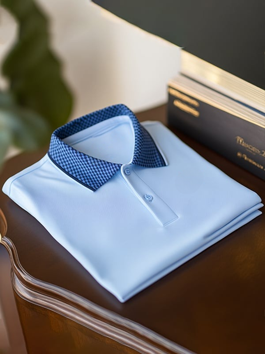 Men's Classic Solid Collar Logo Button Short Sleeve Polo Shirt