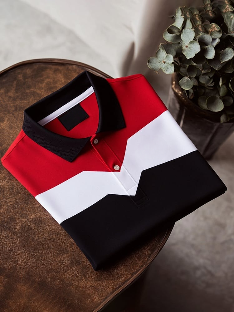 Men's Classic Business Check Logo Button Short Sleeve Polo Shirt