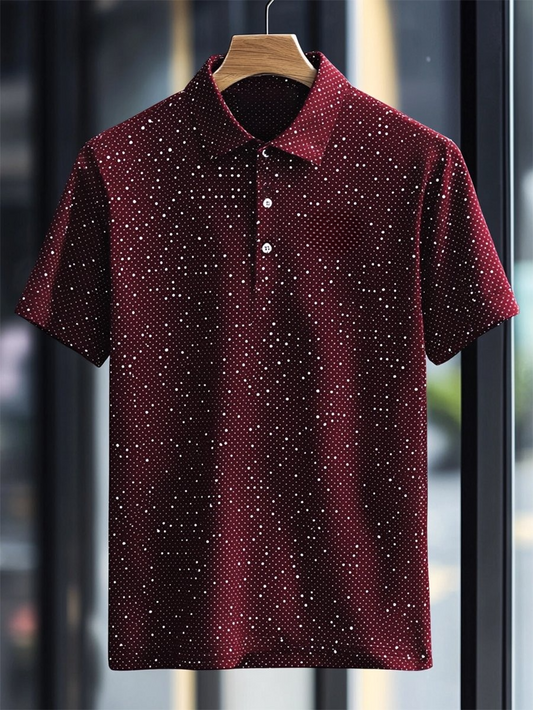 Men's Business Casual Polka Dot Art Button Short Sleeve Polo Shirt