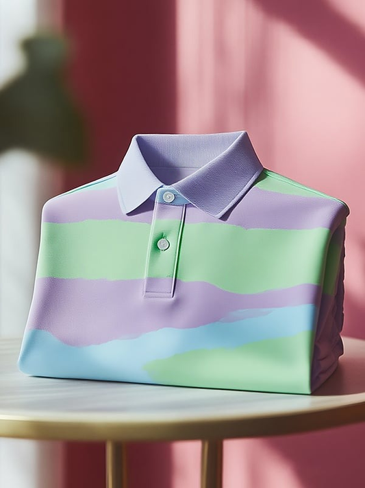 Men's Classic Business Contrast Colorblock Logo Button Short Sleeve Polo Shirt